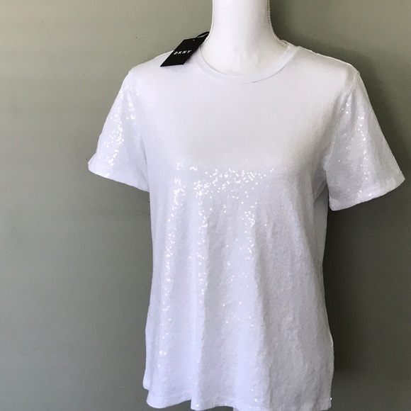 Dkny Tops - NWT DKNY sequined white T-shirt